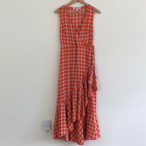 DVF orange gingham ruffle hem dress sz 0